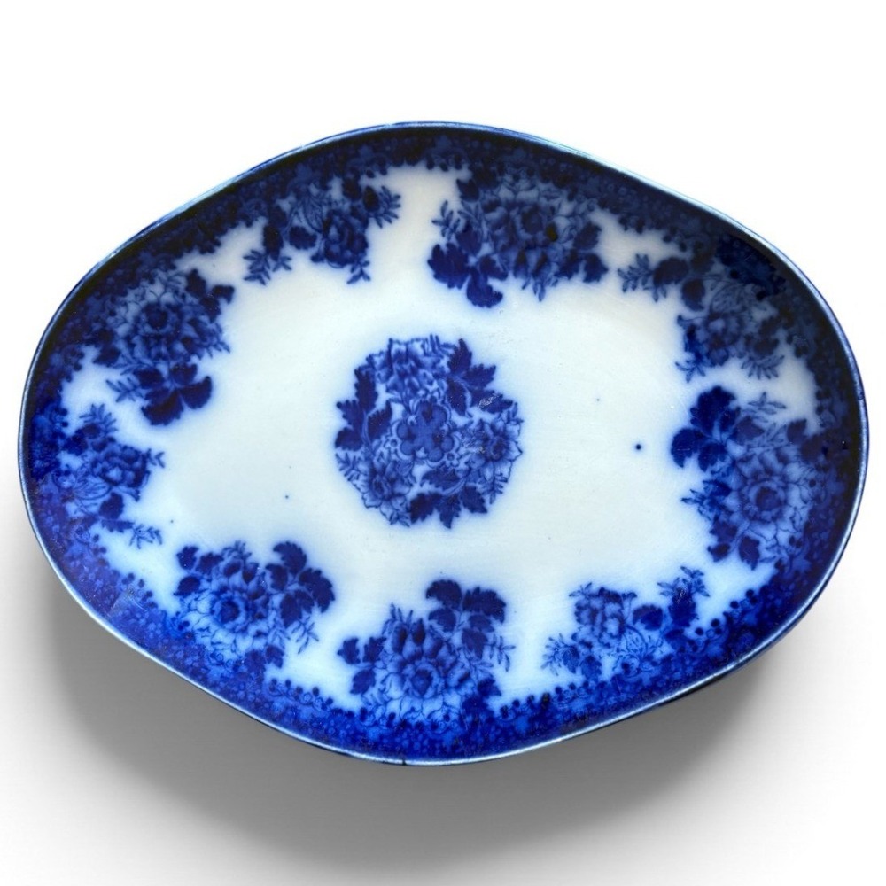 Antique New Wharf Pottery Waldorf Flow Blue Platter 10.5" England Semi Porcelain